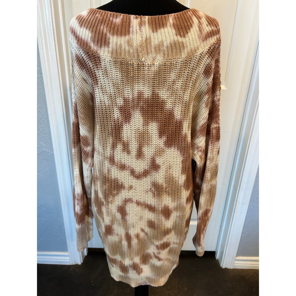 Aerie Womens XS Oversized Chunky Knit V-Neck Tie Dye Sweater Brown Cream Slouchy - Picture 5 of 8